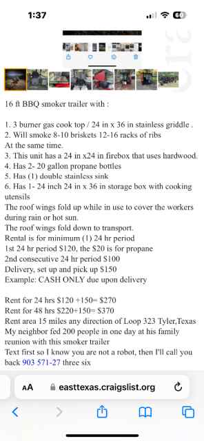 For Rent BBQ smoker trailer